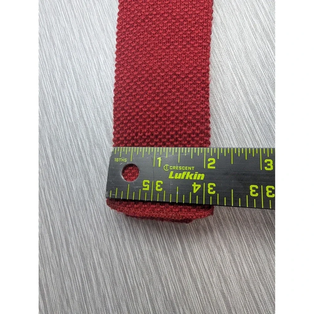 Mens Red Knit Tie Square End Skinny Necktie Preppy Ivy League Mod